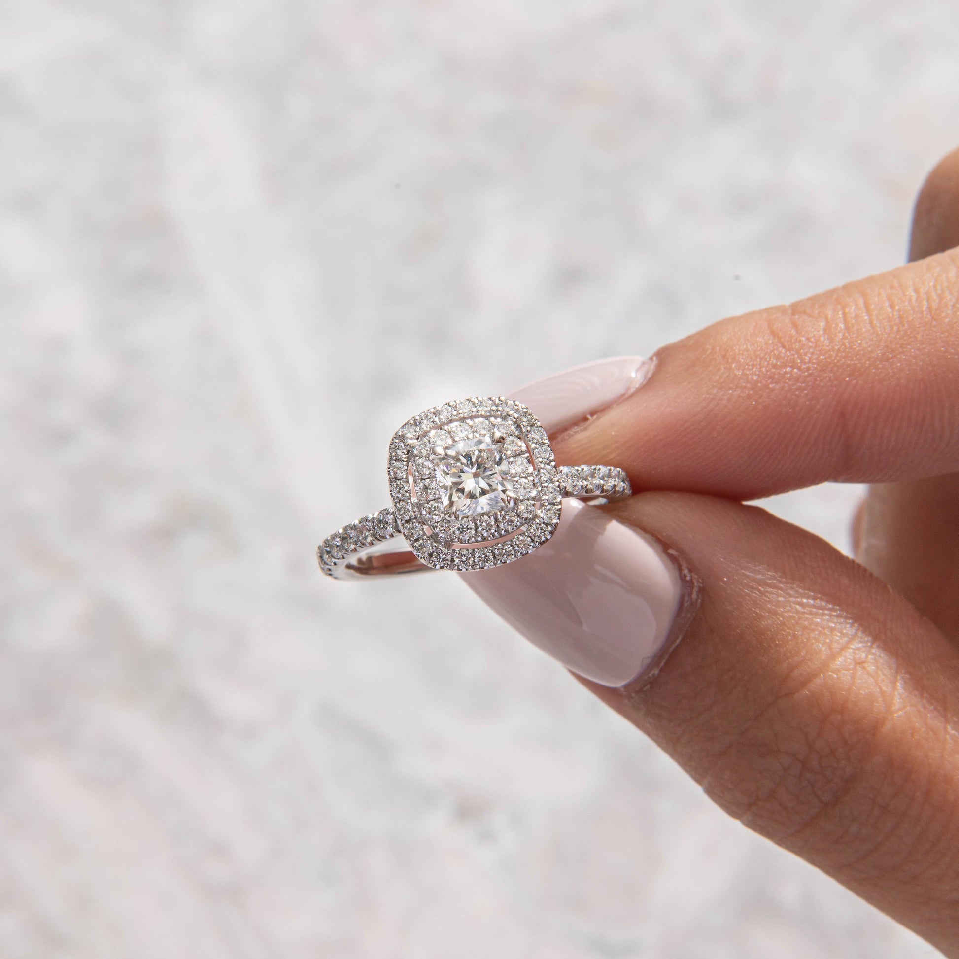Double Halo & Pave-Cushion Lab Grown Diamond Engagement Ring