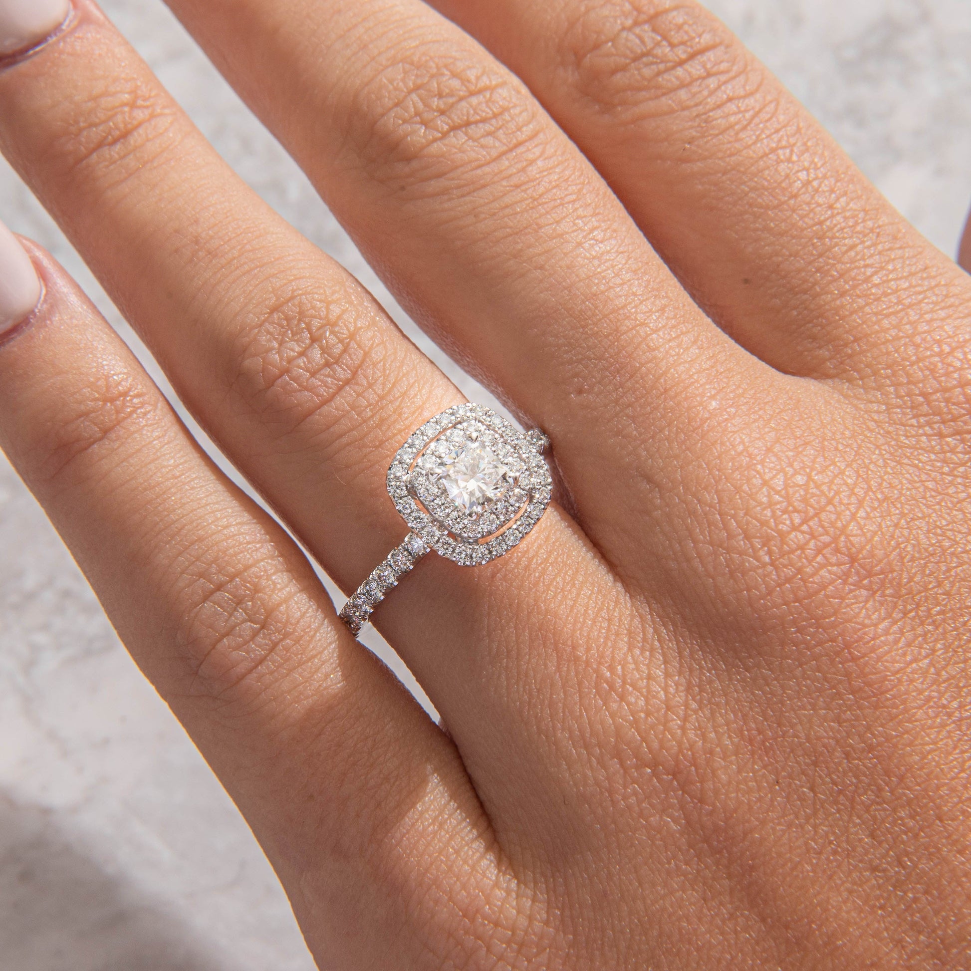 Double Halo & Pave-Cushion Lab Grown Diamond Engagement Ring