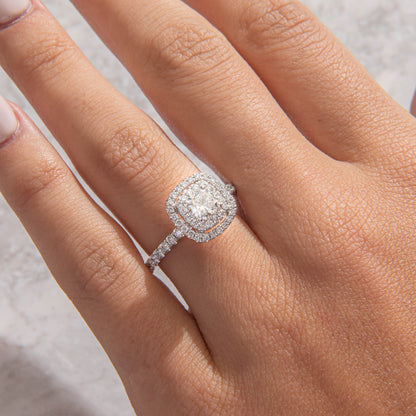 Double Halo & Pave-Cushion Lab Grown Diamond Engagement Ring