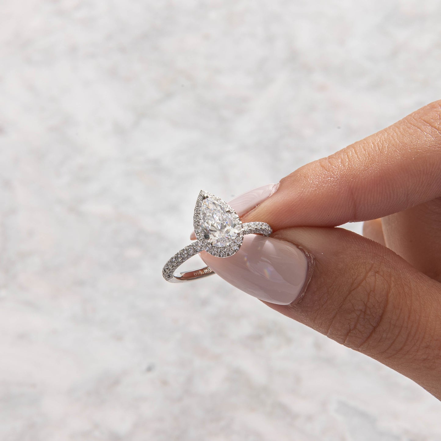 Halo & Triple Pave-Pear Lab Grown Diamond Engagement Ring