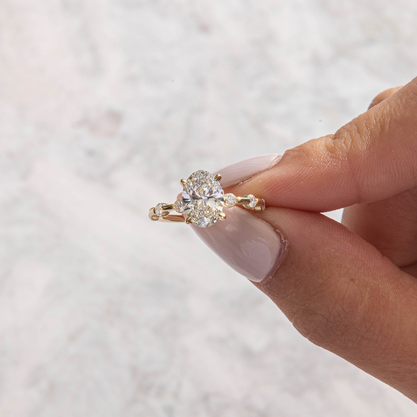 Dainty Pave-Oval Lab Grown Diamond Engagement Ring