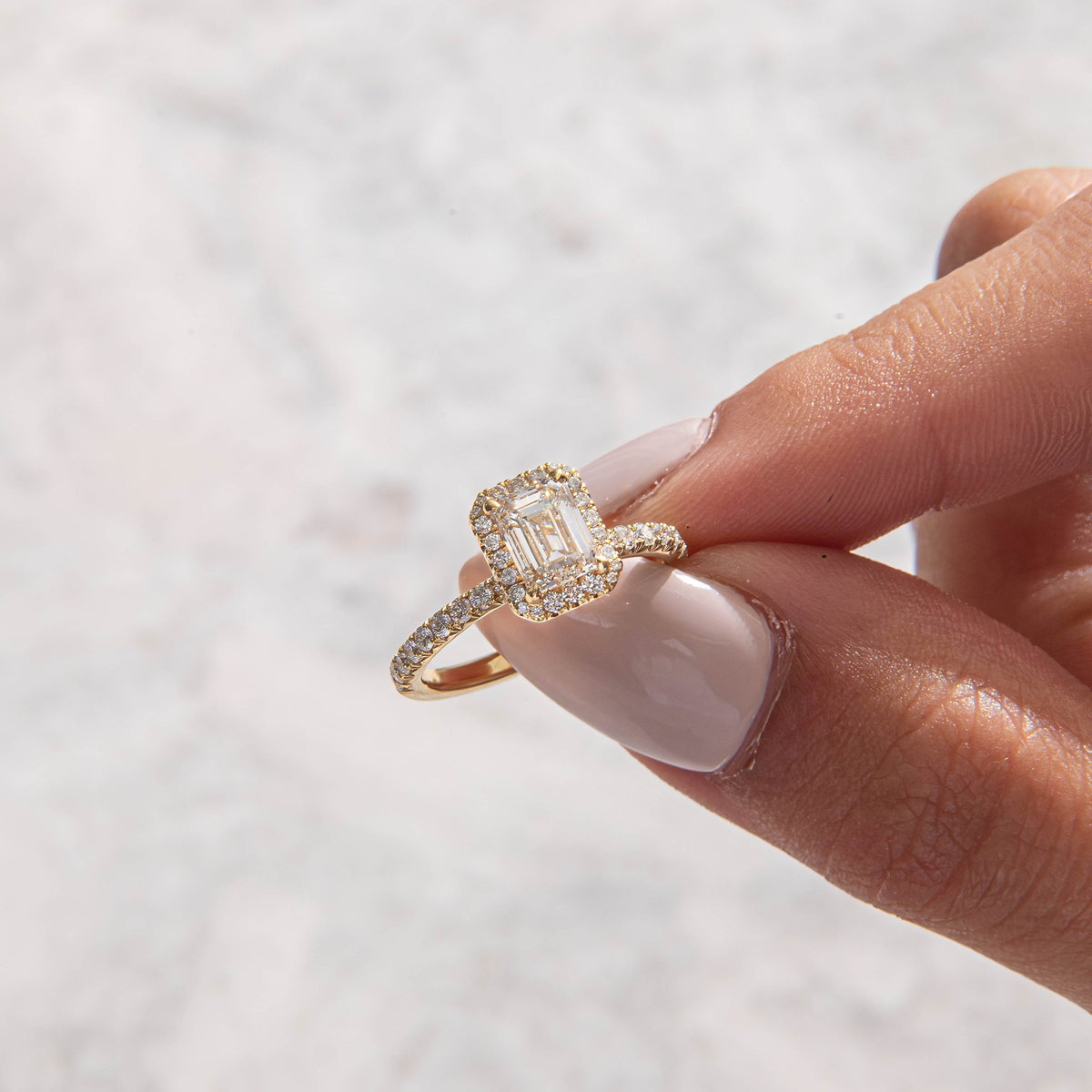 Halo & Pave-Emerald Lab Grown Diamond Engagement Ring