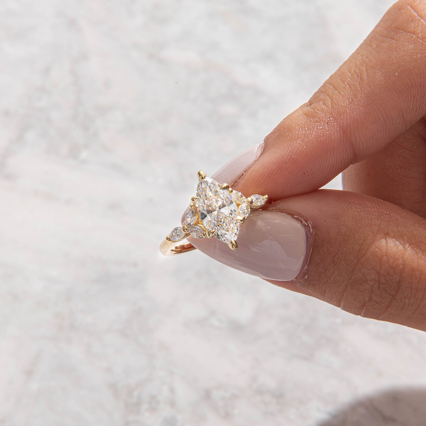 Cluster-Marquise Lab Grown Diamond Engagement Ring