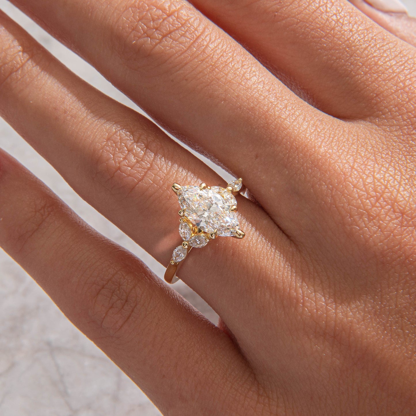 Cluster-Marquise Lab Grown Diamond Engagement Ring