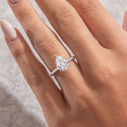 Triple Pave-Pear Lab Grown Diamond Engagement Ring