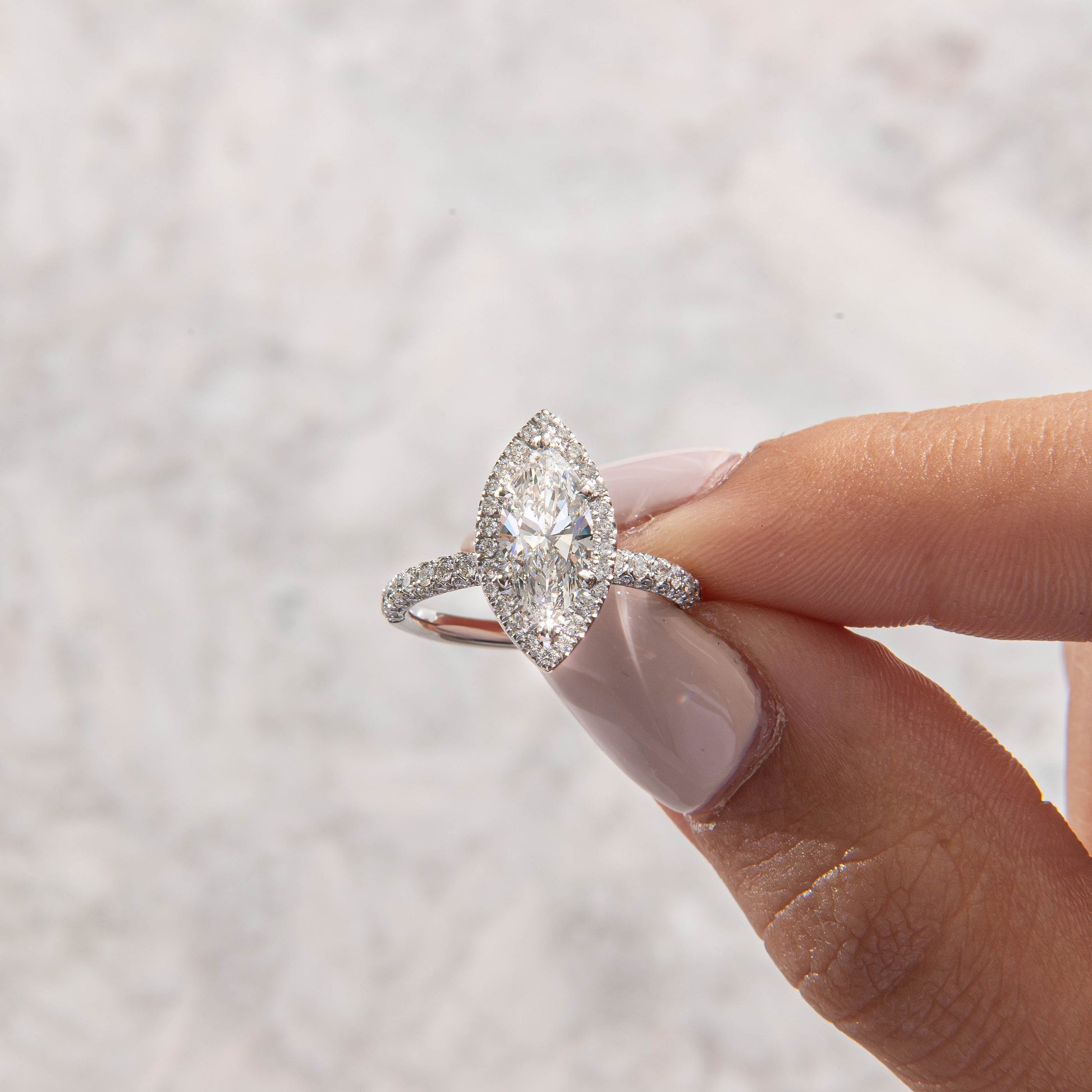 Halo & Triple Pave-Marquise Lab Grown Diamond Engagement Ring