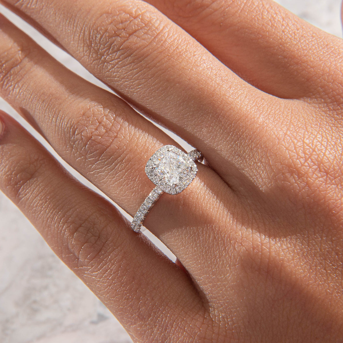 Halo & Triple Pave-Cushion Lab Grown Diamond Engagement Ring