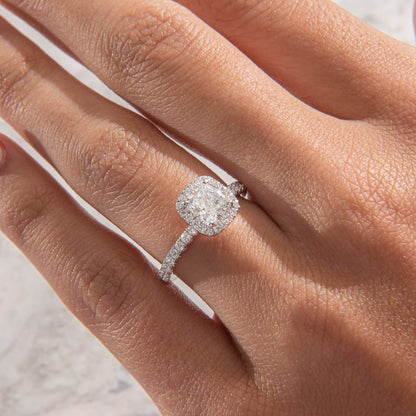 Halo & Triple Pave-Cushion Lab Grown Diamond Engagement Ring