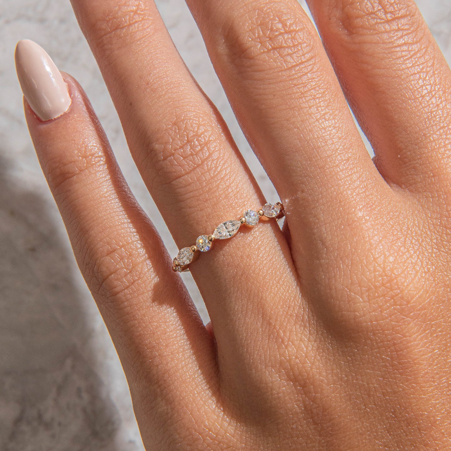Half Eternity-0.7 CT Marquise & Round Lab Grown Diamond Wedding Band