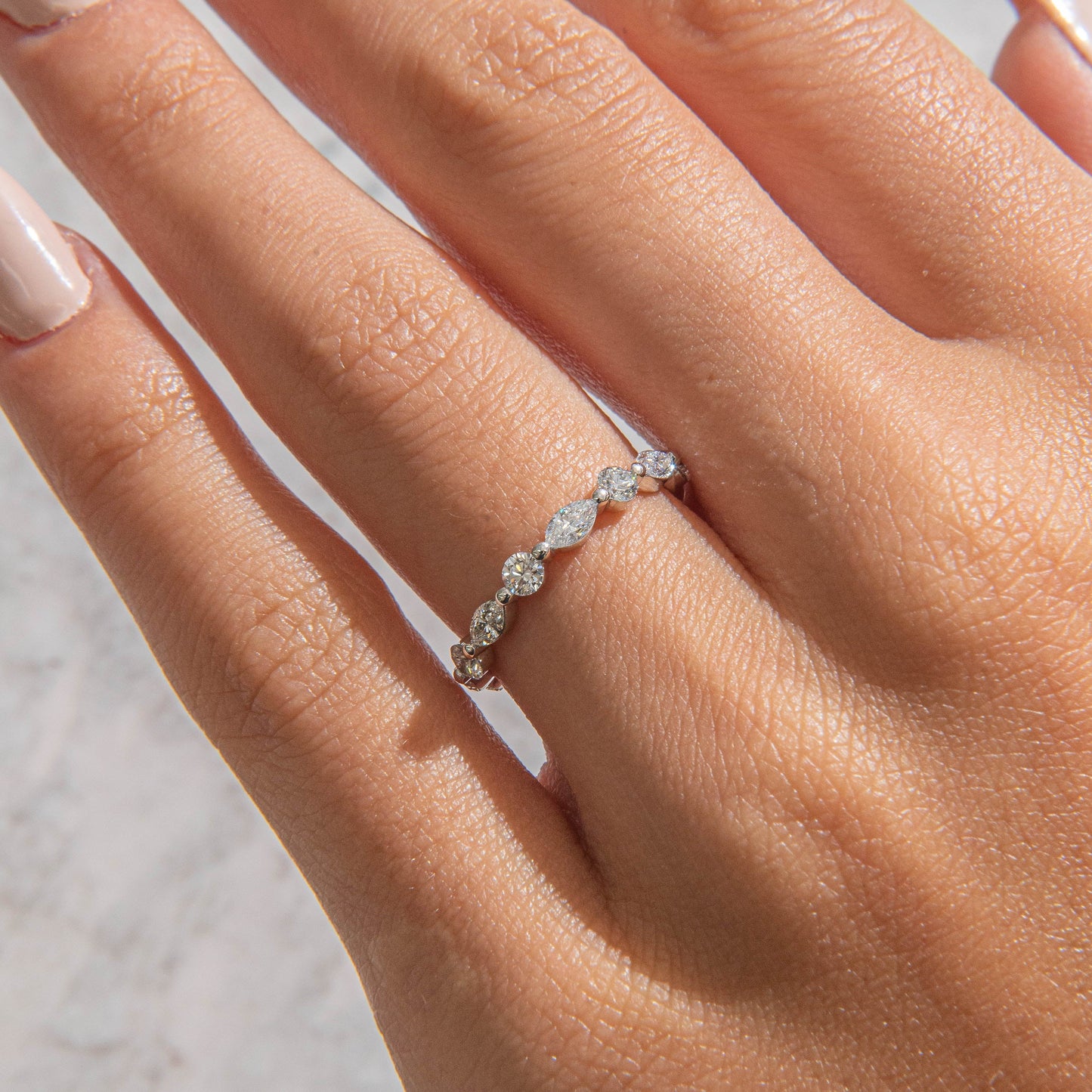 Half Eternity-0.7 CT Marquise & Round Lab Grown Diamond Wedding Band