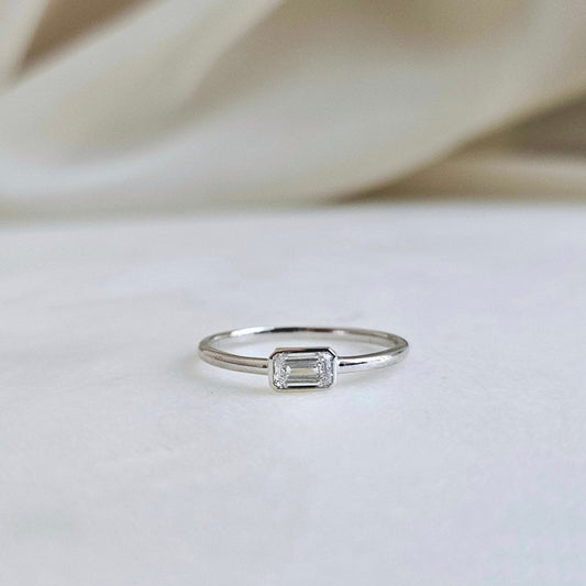 East West Solitaire Bezel-0.3 CT Emerald Lab Grown Diamond Engagement Ring