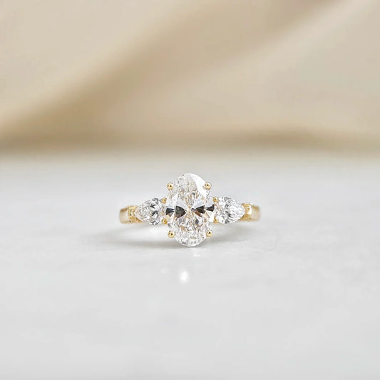 Three Stone-1.55 CT Oval Lab Grown Diamond Engagement Ring