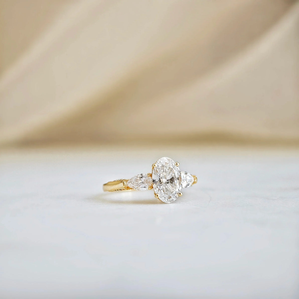 Three Stone-1.55 CT Oval Lab Grown Diamond Engagement Ring
