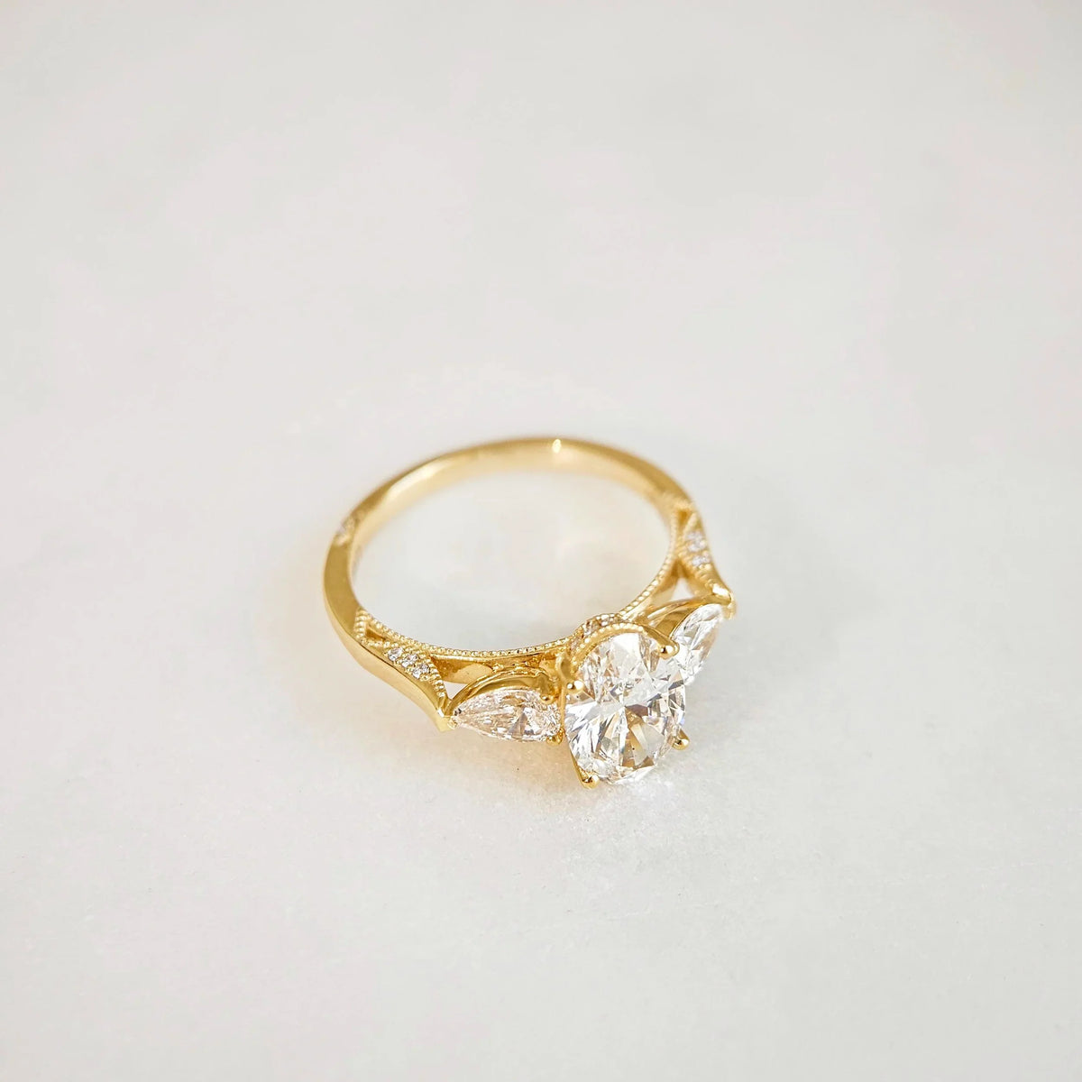 Three Stone-1.55 CT Oval Lab Grown Diamond Engagement Ring