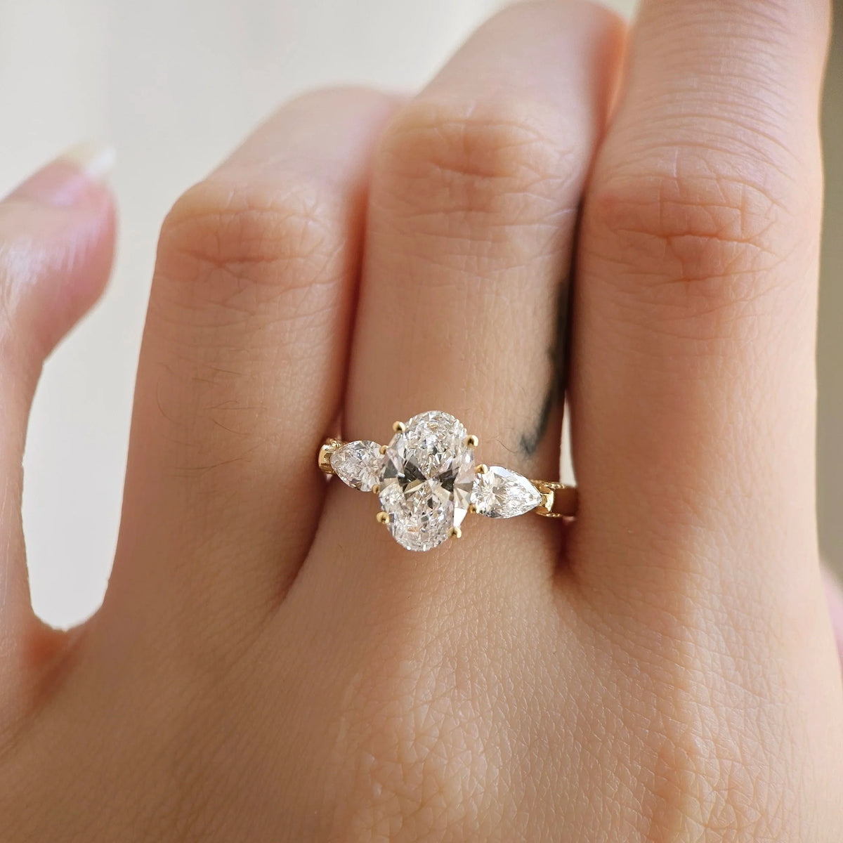 Three Stone-1.55 CT Oval Lab Grown Diamond Engagement Ring