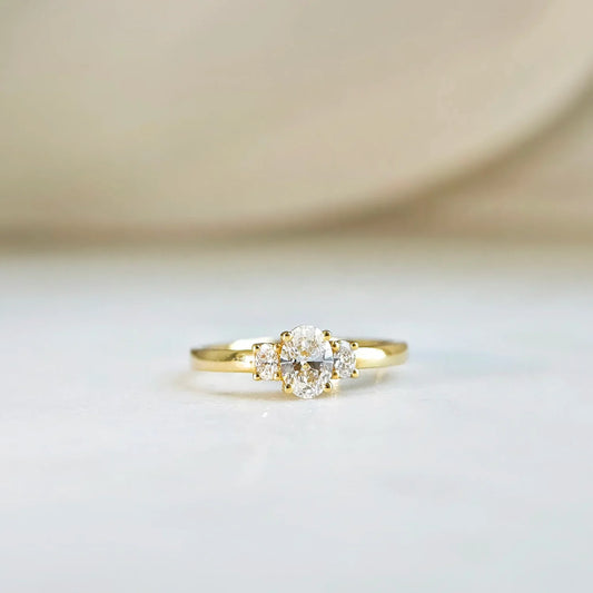Three Stone-0.55 CT Oval Lab Grown Diamond Engagement Ring