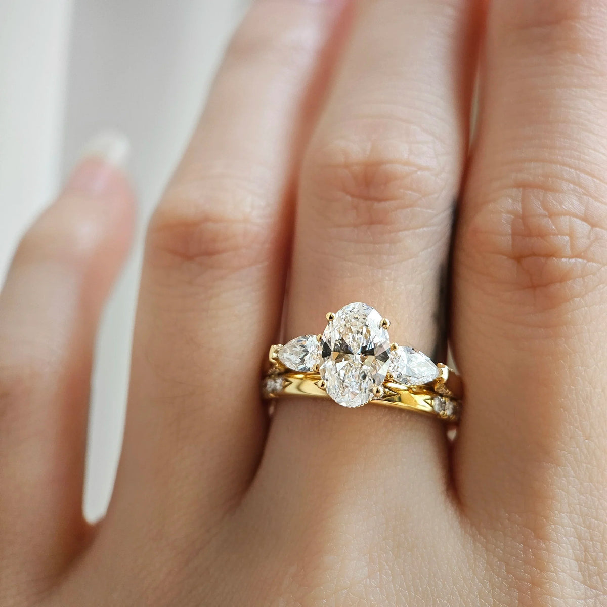 Three Stone-1.55 CT Oval Lab Grown Diamond Engagement Ring