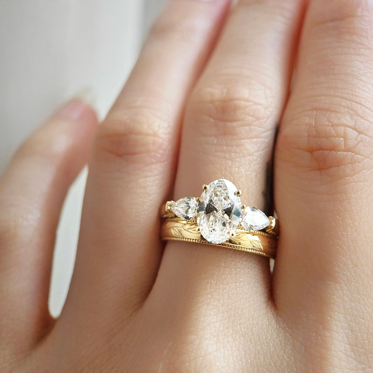 Three Stone-1.55 CT Oval Lab Grown Diamond Engagement Ring
