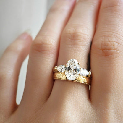 Three Stone-1.55 CT Oval Lab Grown Diamond Engagement Ring