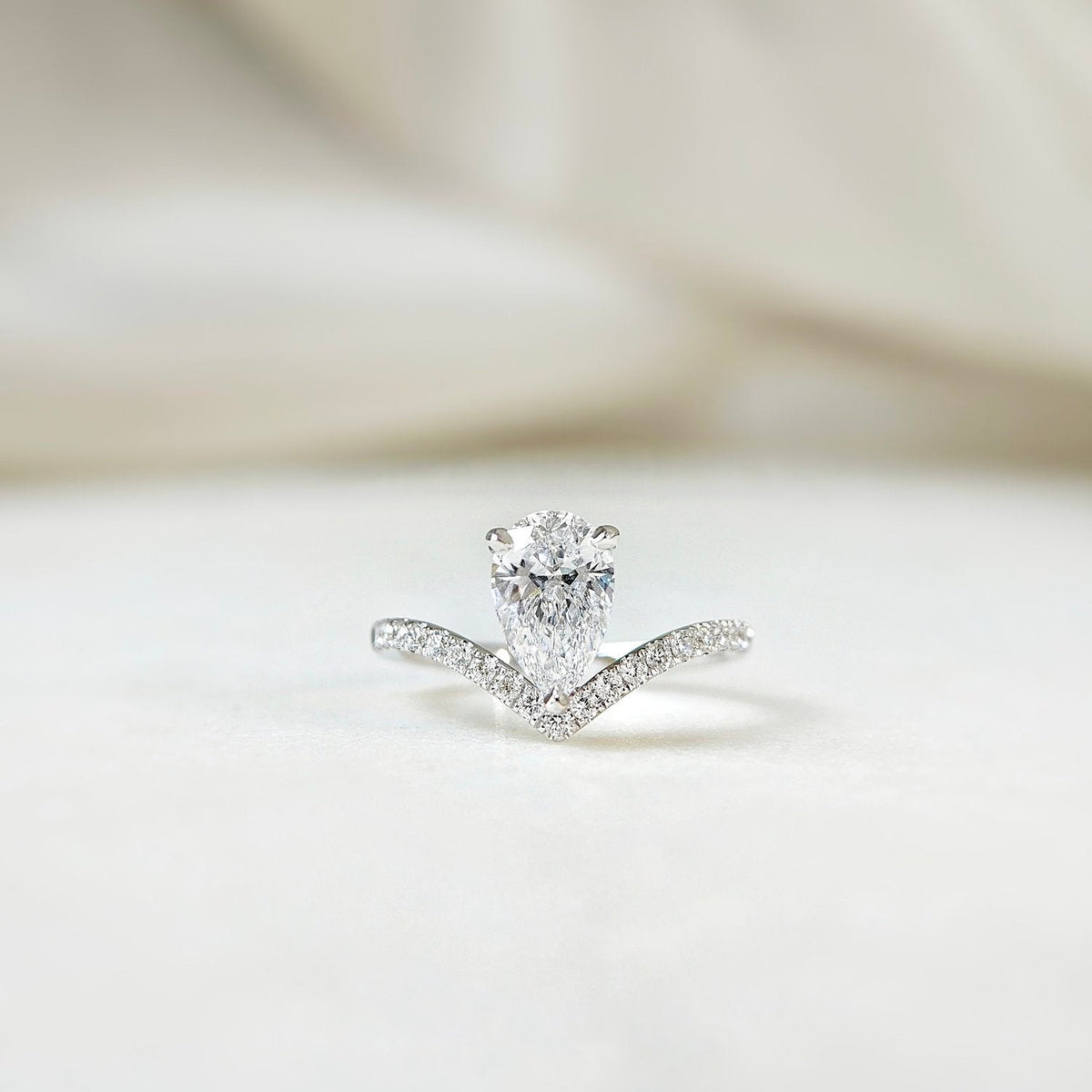 Curved Pave-1.35 CT Pear Lab Grown Diamond Engagement Ring
