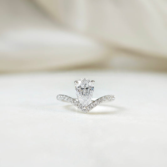 Curved Pave-1.35 CT Pear Lab Grown Diamond Engagement Ring