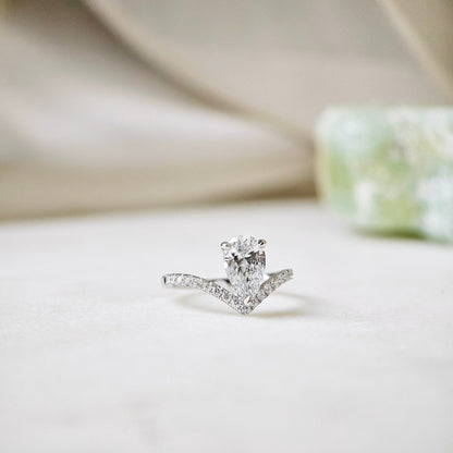 Curved Pave-1.35 CT Pear Lab Grown Diamond Engagement Ring