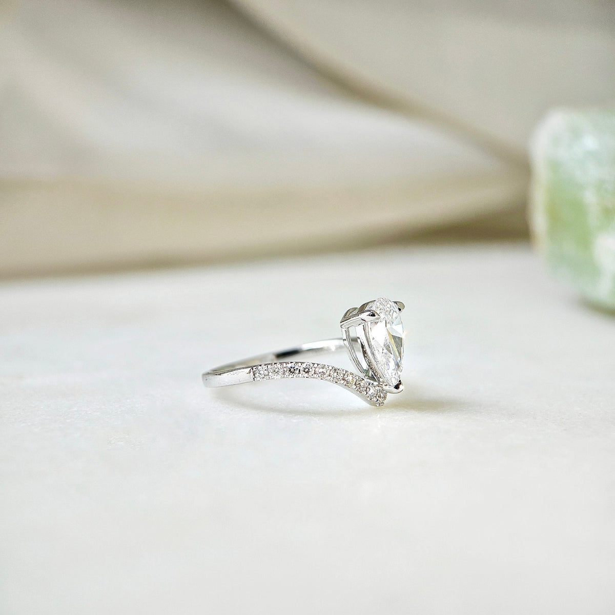Curved Pave-1.35 CT Pear Lab Grown Diamond Engagement Ring