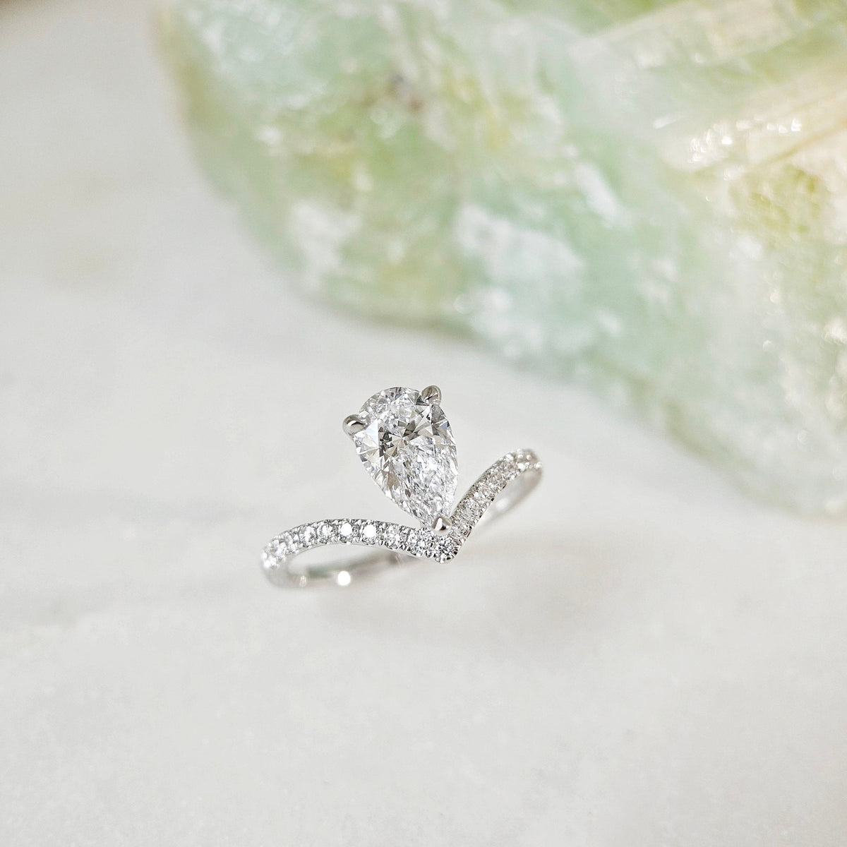 Curved Pave-1.35 CT Pear Lab Grown Diamond Engagement Ring