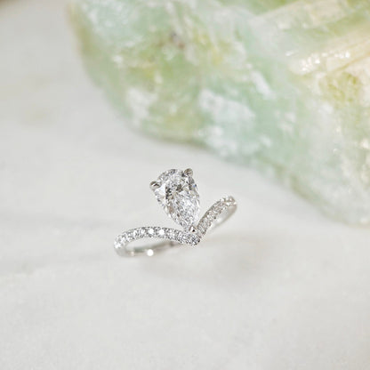 Curved Pave-1.35 CT Pear Lab Grown Diamond Engagement Ring