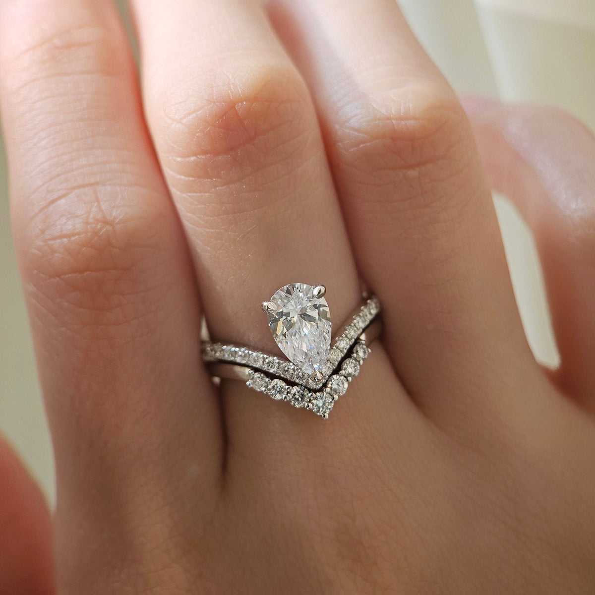 Curved Pave-1.35 CT Pear Lab Grown Diamond Engagement Ring