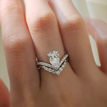 Curved Pave-1.35 CT Pear Lab Grown Diamond Engagement Ring
