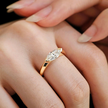 East West Solitaire Half Bezel-1.0 CT Marquise Lab Grown Diamond Engagement Ring
