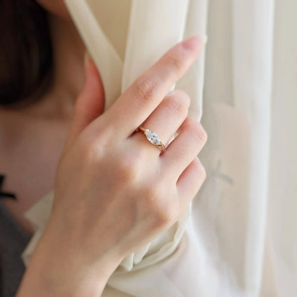 East West Solitaire Half Bezel-1.0 CT Marquise Lab Grown Diamond Engagement Ring