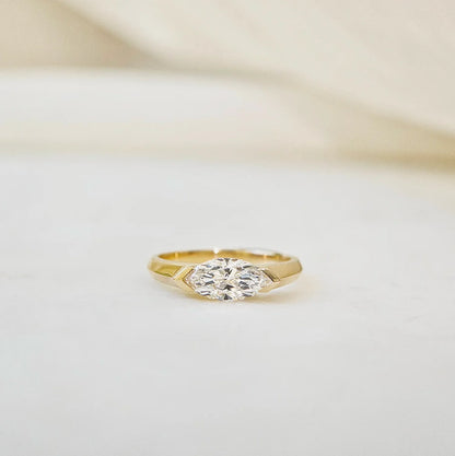 East West Solitaire Half Bezel-1.0 CT Marquise Lab Grown Diamond Engagement Ring