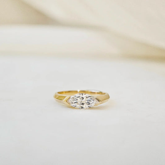 East West Solitaire Half Bezel-1.0 CT Marquise Lab Grown Diamond Engagement Ring