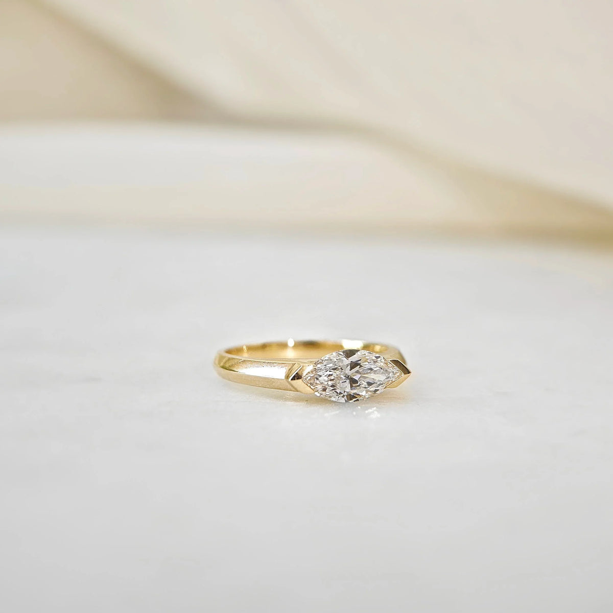 East West Solitaire Half Bezel-1.0 CT Marquise Lab Grown Diamond Engagement Ring