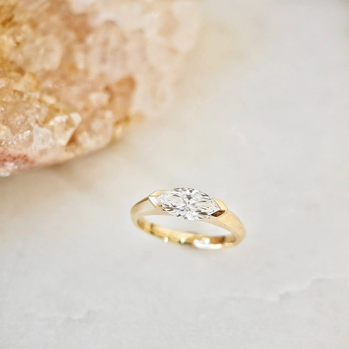 East West Solitaire Half Bezel-1.0 CT Marquise Lab Grown Diamond Engagement Ring