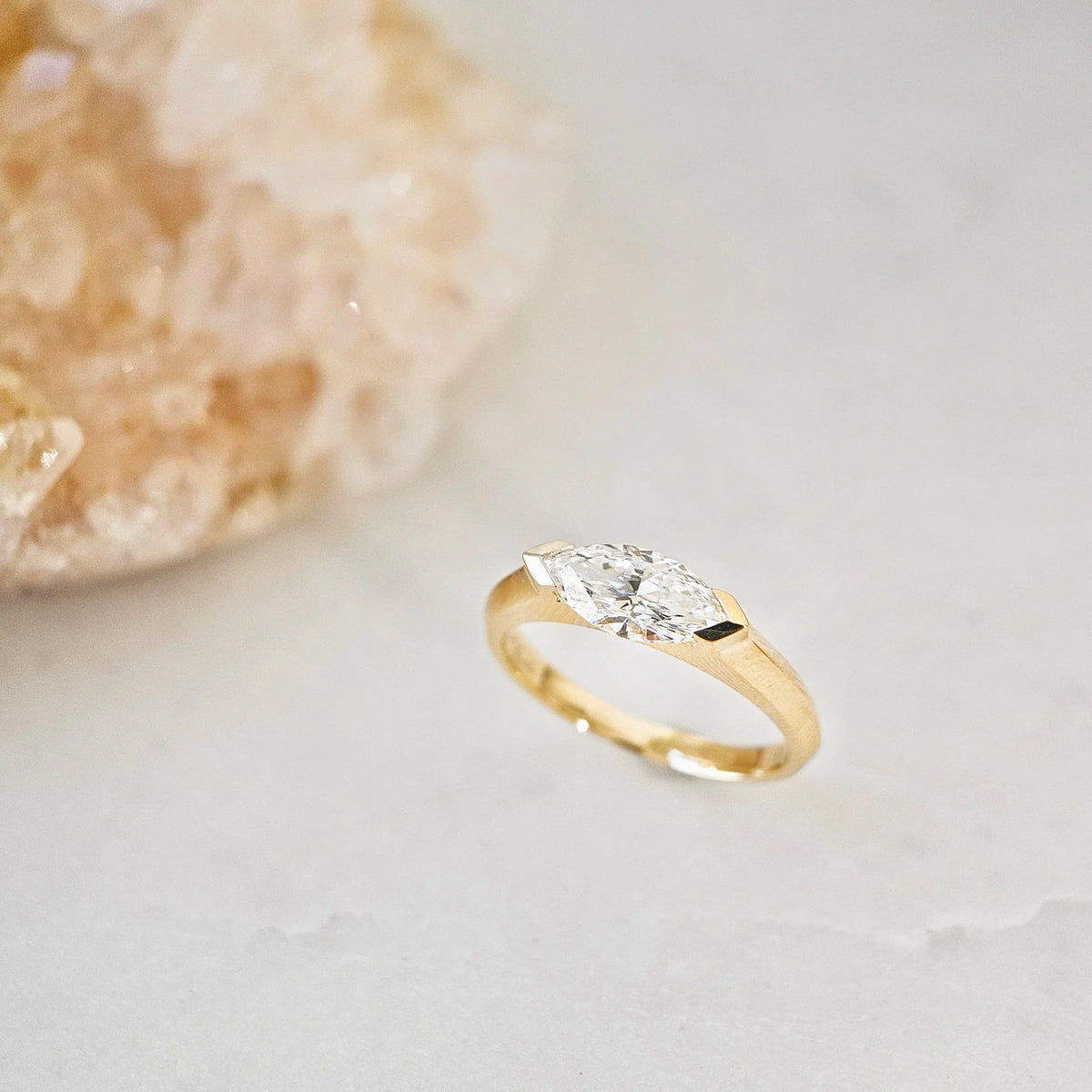 East West Solitaire Half Bezel-1.0 CT Marquise Lab Grown Diamond Engagement Ring
