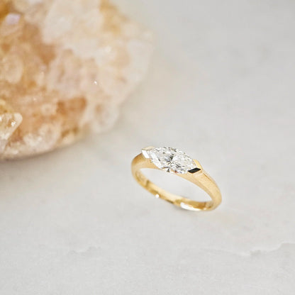 East West Solitaire Half Bezel-1.0 CT Marquise Lab Grown Diamond Engagement Ring