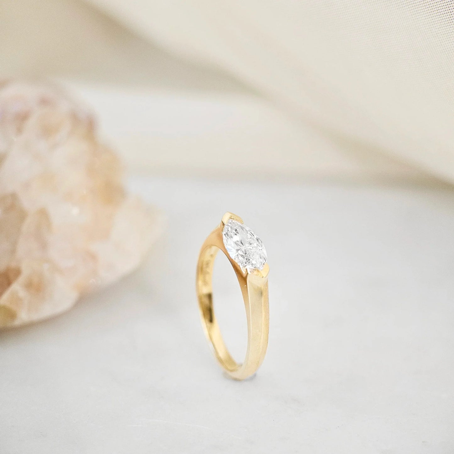 East West Solitaire Half Bezel-1.0 CT Marquise Lab Grown Diamond Engagement Ring