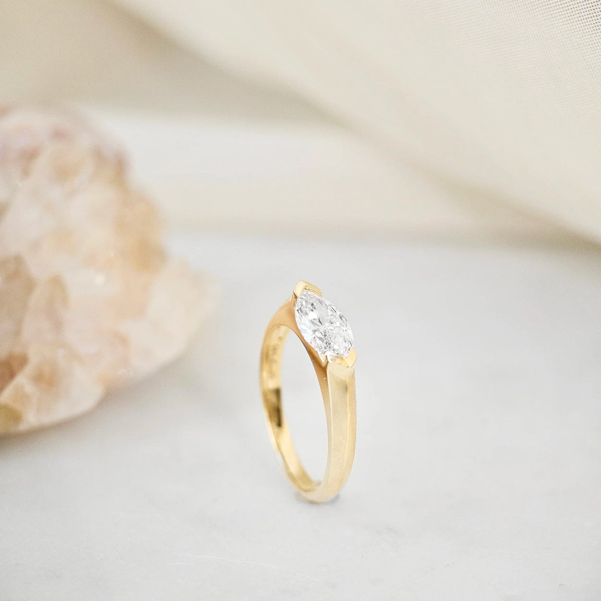 East West Solitaire Half Bezel-1.0 CT Marquise Lab Grown Diamond Engagement Ring