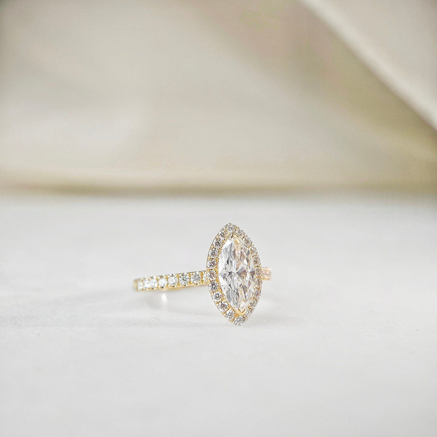 Halo & Pave-1.15 CT Marquise Lab Grown Diamond Engagement Ring