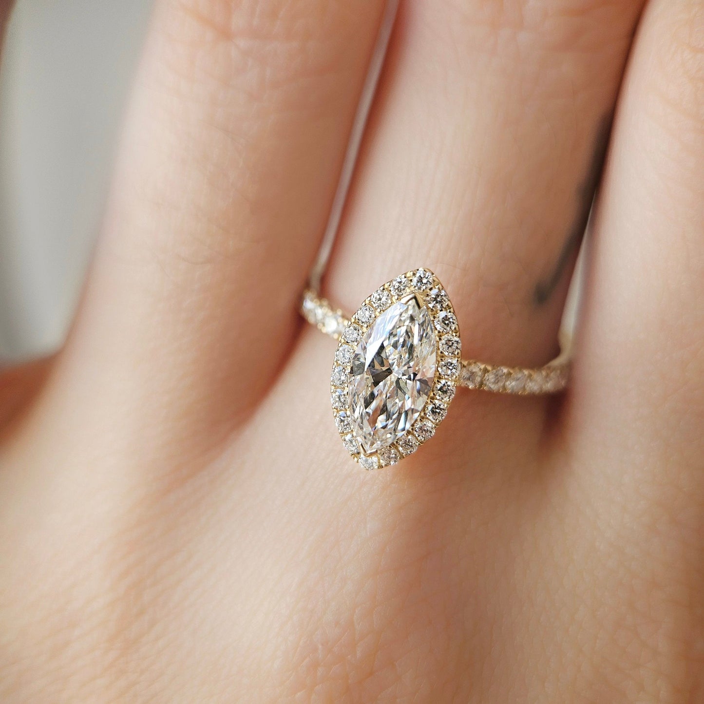 Halo & Pave-1.15 CT Marquise Lab Grown Diamond Engagement Ring