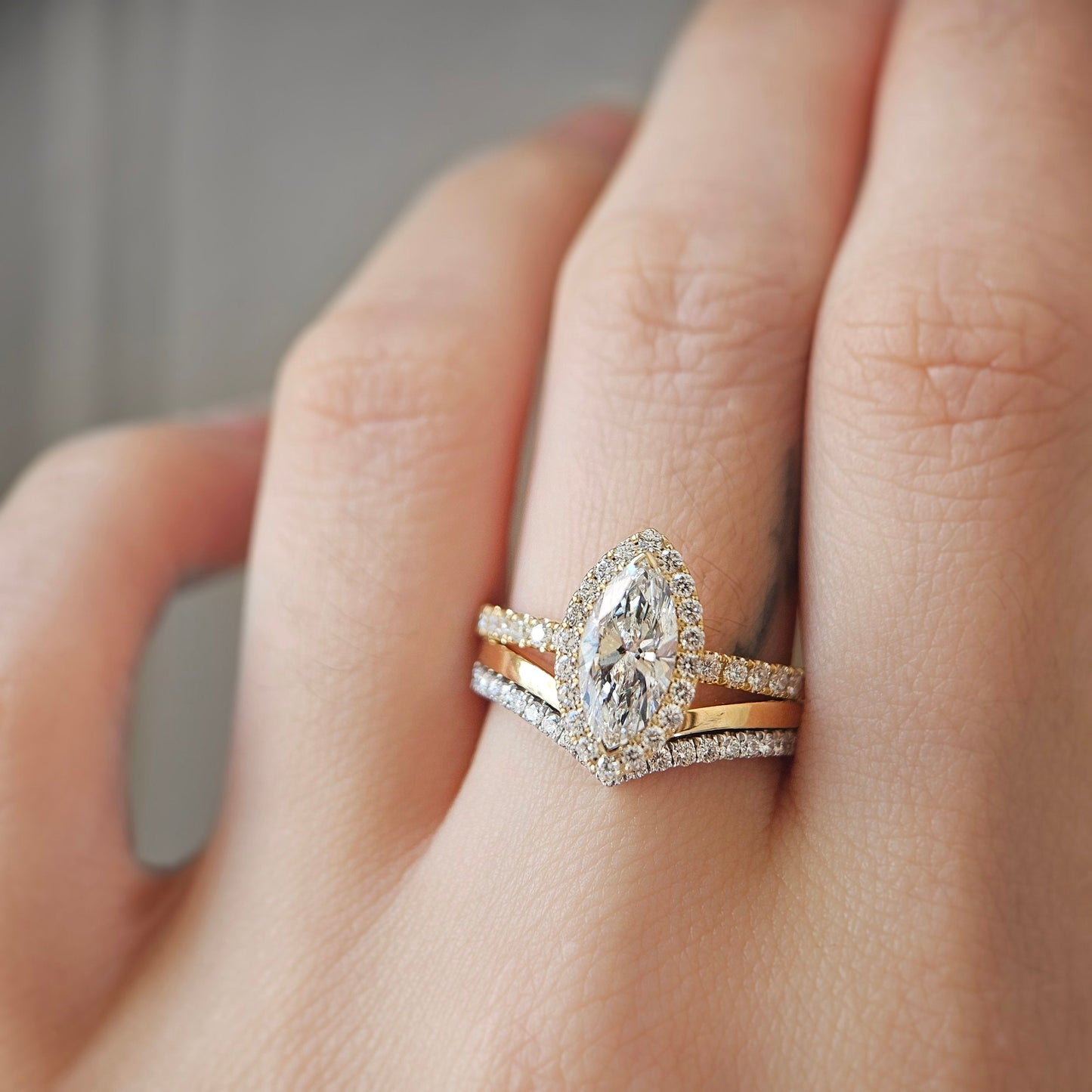Halo & Pave-1.15 CT Marquise Lab Grown Diamond Engagement Ring