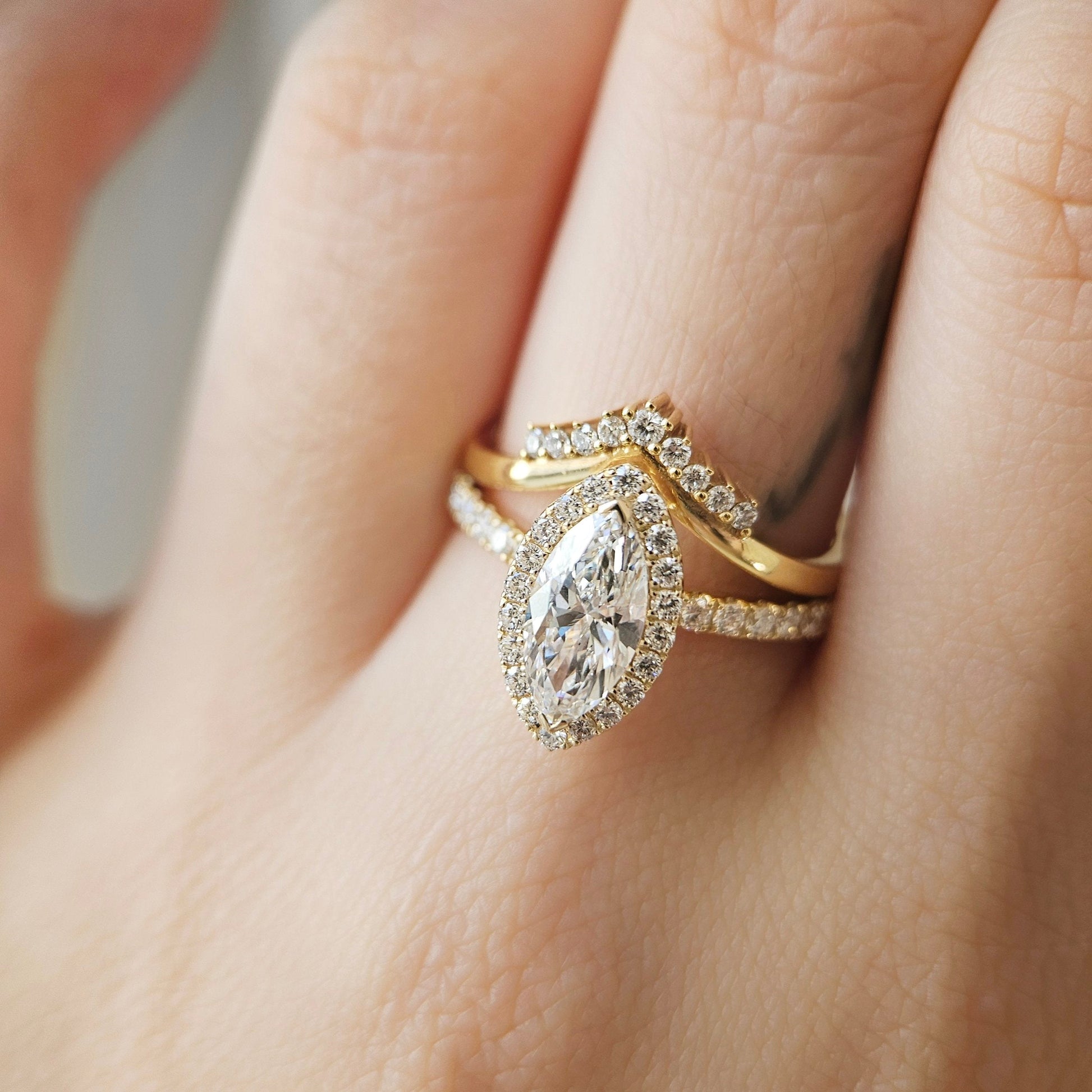 Halo & Pave-1.15 CT Marquise Lab Grown Diamond Engagement Ring