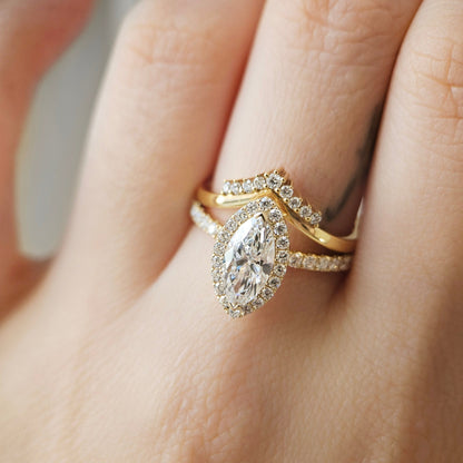 Halo & Pave-1.15 CT Marquise Lab Grown Diamond Engagement Ring