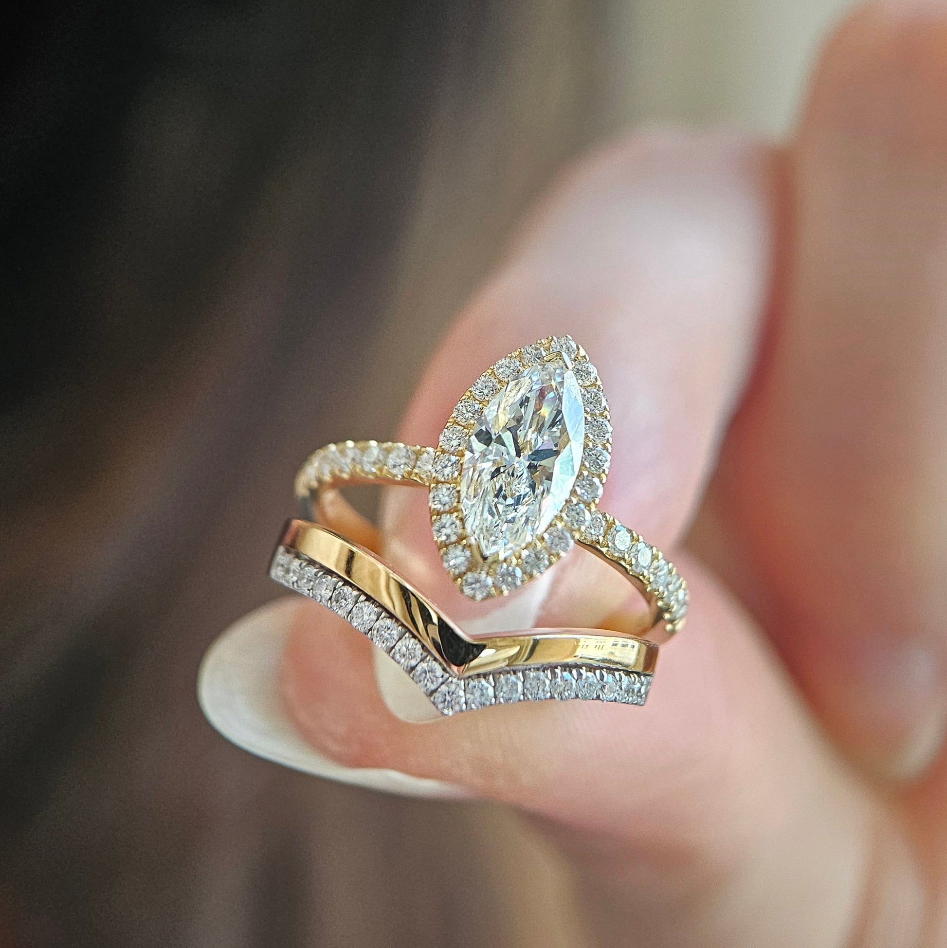 Halo & Pave-1.15 CT Marquise Lab Grown Diamond Engagement Ring