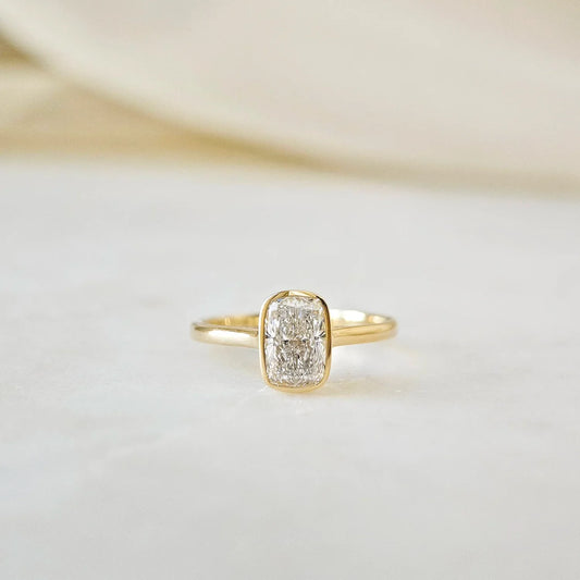 Solitaire Cathedral Bezel-1.55 CT Elongated Cushion Lab Grown Diamond Engagement Ring