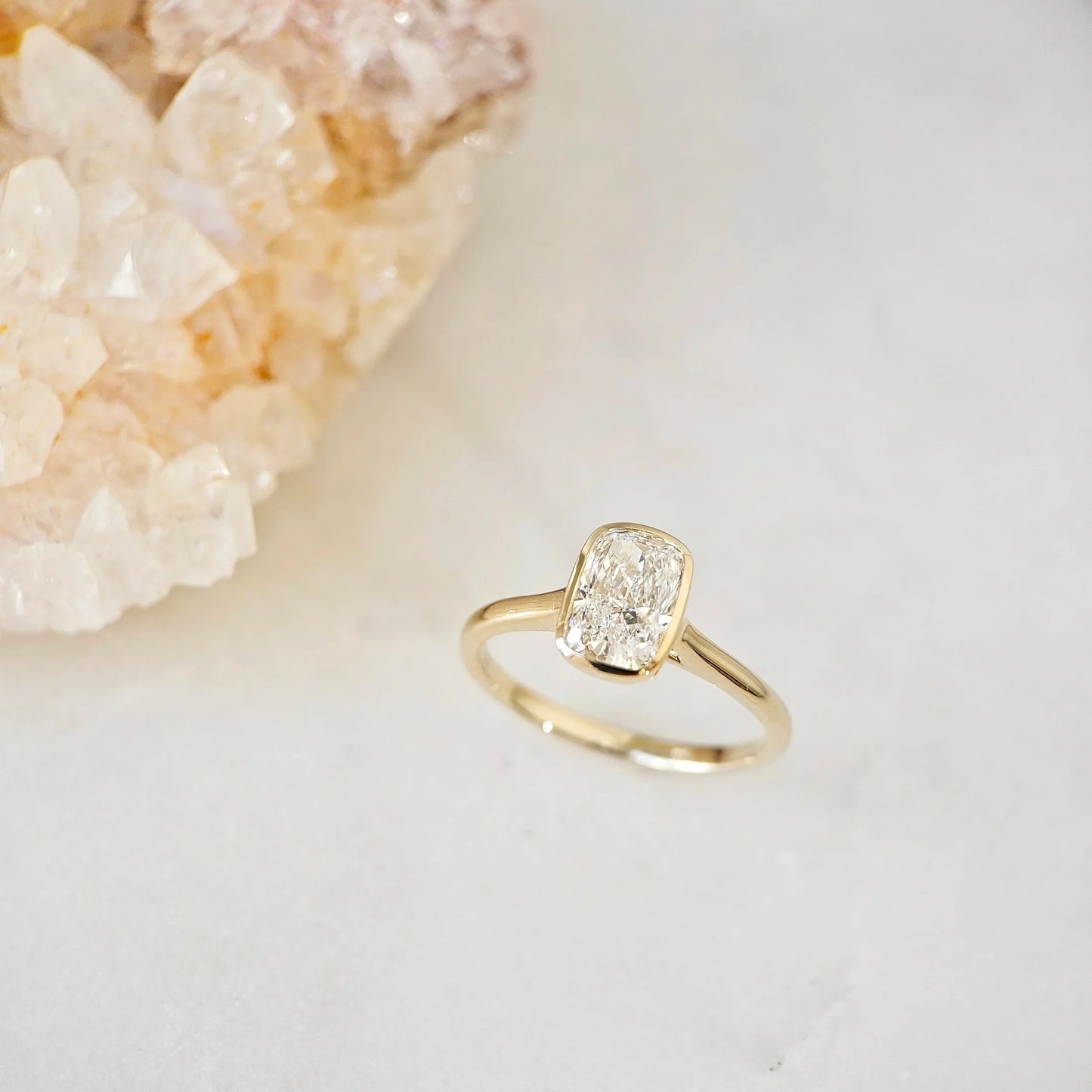 Solitaire Cathedral Bezel-1.55 CT Elongated Cushion Lab Grown Diamond Engagement Ring