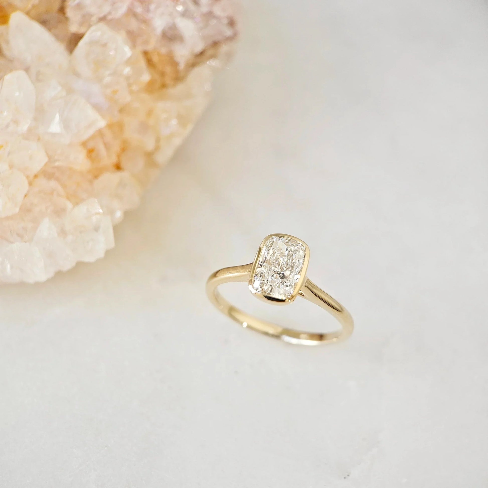 Solitaire Cathedral Bezel-1.55 CT Elongated Cushion Lab Grown Diamond Engagement Ring